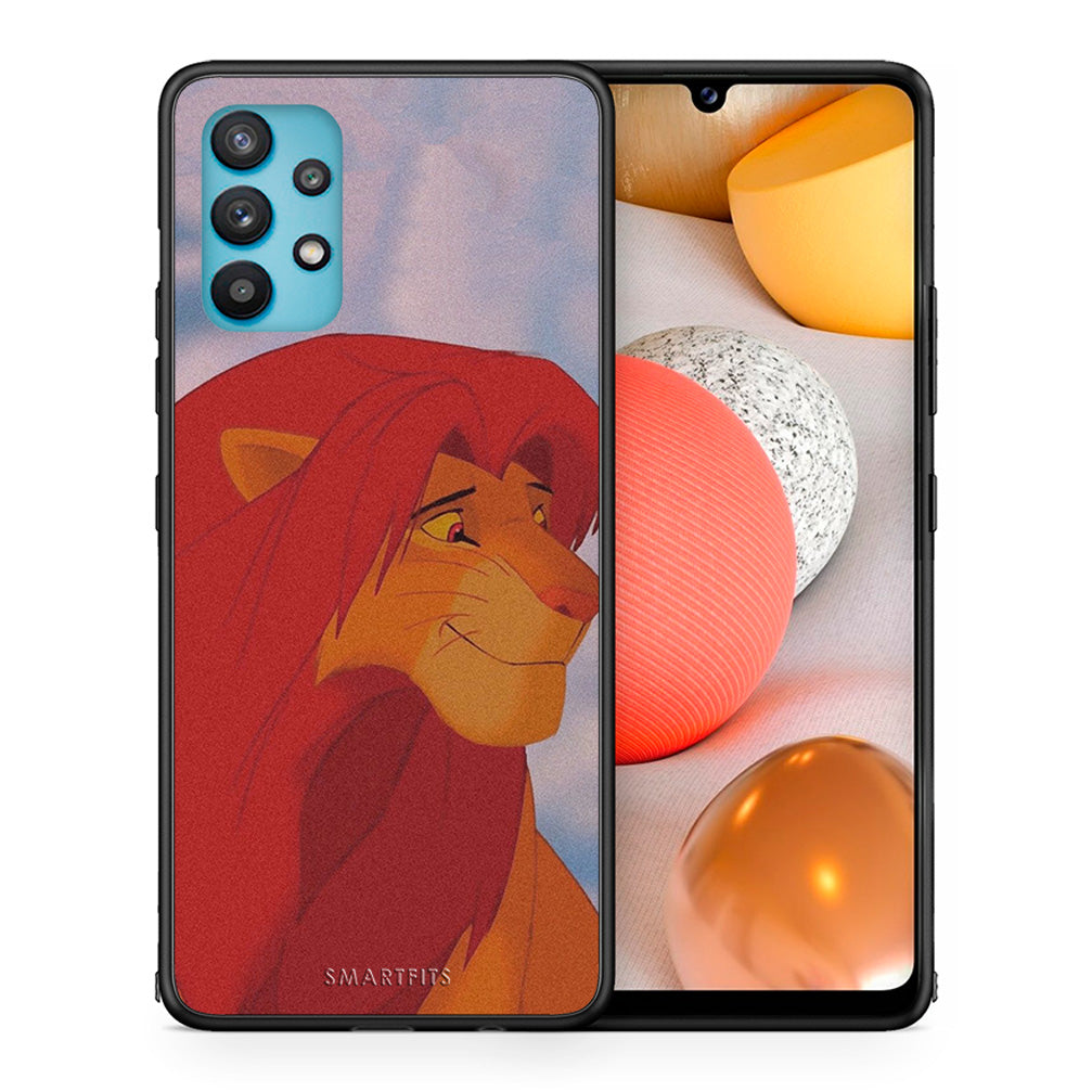 Θήκη Αγίου Βαλεντίνου Samsung Galaxy A32 5G Lion Love 1 από τη Smartfits με σχέδιο στο πίσω μέρος και μαύρο περίβλημα | Samsung Galaxy A32 5G Lion Love 1 case with colorful back and black bezels