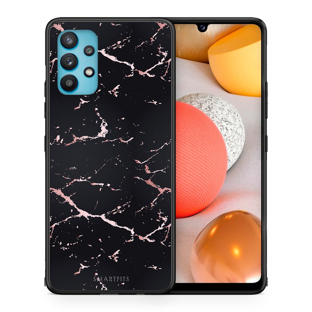 Θήκη Samsung Galaxy A32 5G  Black Rosegold Marble από τη Smartfits με σχέδιο στο πίσω μέρος και μαύρο περίβλημα | Samsung Galaxy A32 5G  Black Rosegold Marble case with colorful back and black bezels