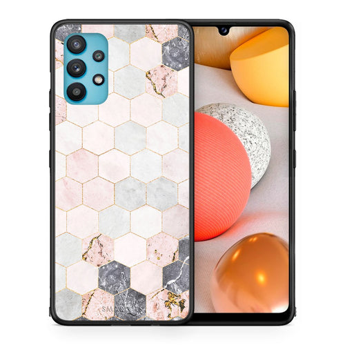 Θήκη Samsung Galaxy A32 5G  Hexagon Pink Marble από τη Smartfits με σχέδιο στο πίσω μέρος και μαύρο περίβλημα | Samsung Galaxy A32 5G  Hexagon Pink Marble case with colorful back and black bezels