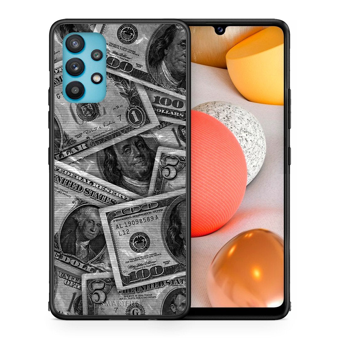 Θήκη Samsung Galaxy A32 5G  Money Dollars από τη Smartfits με σχέδιο στο πίσω μέρος και μαύρο περίβλημα | Samsung Galaxy A32 5G  Money Dollars case with colorful back and black bezels
