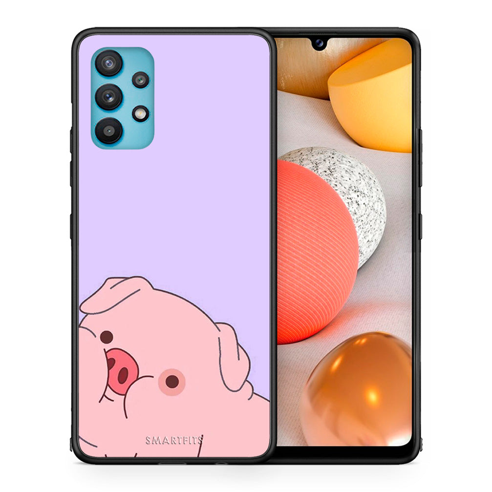 Θήκη Αγίου Βαλεντίνου Samsung Galaxy A32 5G Pig Love 2 από τη Smartfits με σχέδιο στο πίσω μέρος και μαύρο περίβλημα | Samsung Galaxy A32 5G Pig Love 2 case with colorful back and black bezels