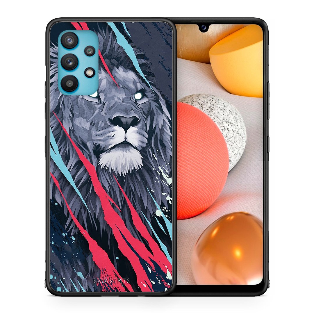 Θήκη Samsung Galaxy A32 5G  Lion Designer PopArt από τη Smartfits με σχέδιο στο πίσω μέρος και μαύρο περίβλημα | Samsung Galaxy A32 5G  Lion Designer PopArt case with colorful back and black bezels
