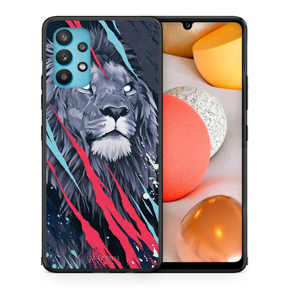 Θήκη Samsung Galaxy A32 5G  Lion Designer PopArt από τη Smartfits με σχέδιο στο πίσω μέρος και μαύρο περίβλημα | Samsung Galaxy A32 5G  Lion Designer PopArt case with colorful back and black bezels