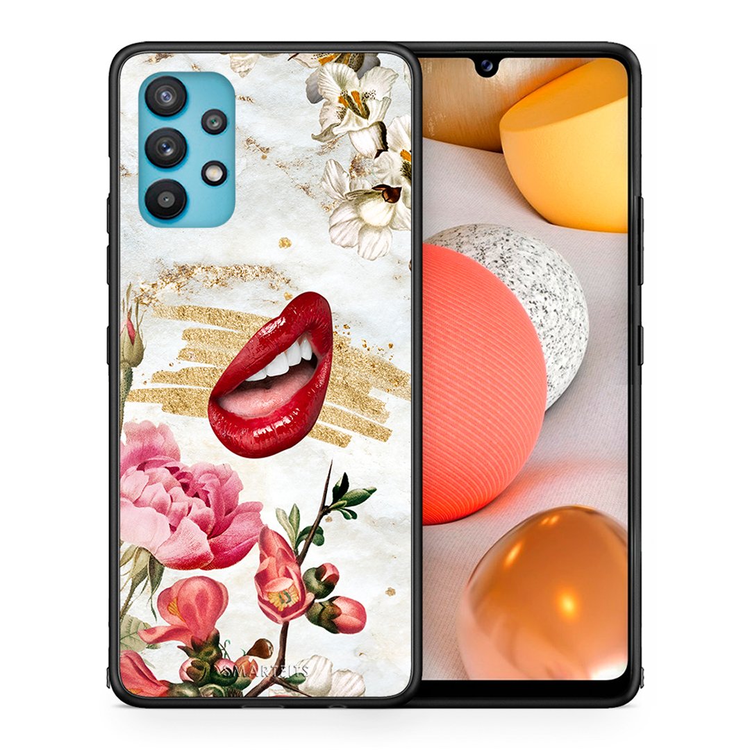 Θήκη Samsung Galaxy A32 5G  Red Lips από τη Smartfits με σχέδιο στο πίσω μέρος και μαύρο περίβλημα | Samsung Galaxy A32 5G  Red Lips case with colorful back and black bezels