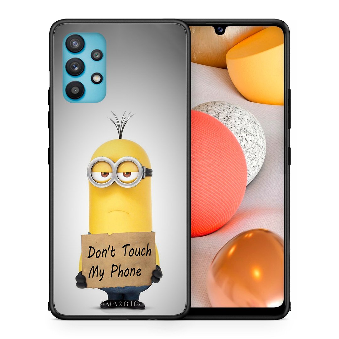 Θήκη Samsung Galaxy A32 5G  Minion Text από τη Smartfits με σχέδιο στο πίσω μέρος και μαύρο περίβλημα | Samsung Galaxy A32 5G  Minion Text case with colorful back and black bezels