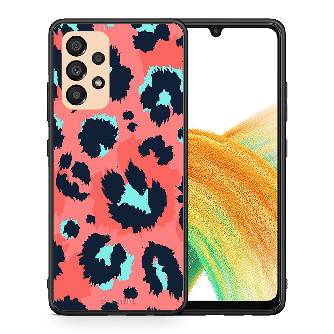 Θήκη Samsung A33 5G Pink Leopard Animal από τη Smartfits με σχέδιο στο πίσω μέρος και μαύρο περίβλημα | Samsung A33 5G Pink Leopard Animal case with colorful back and black bezels