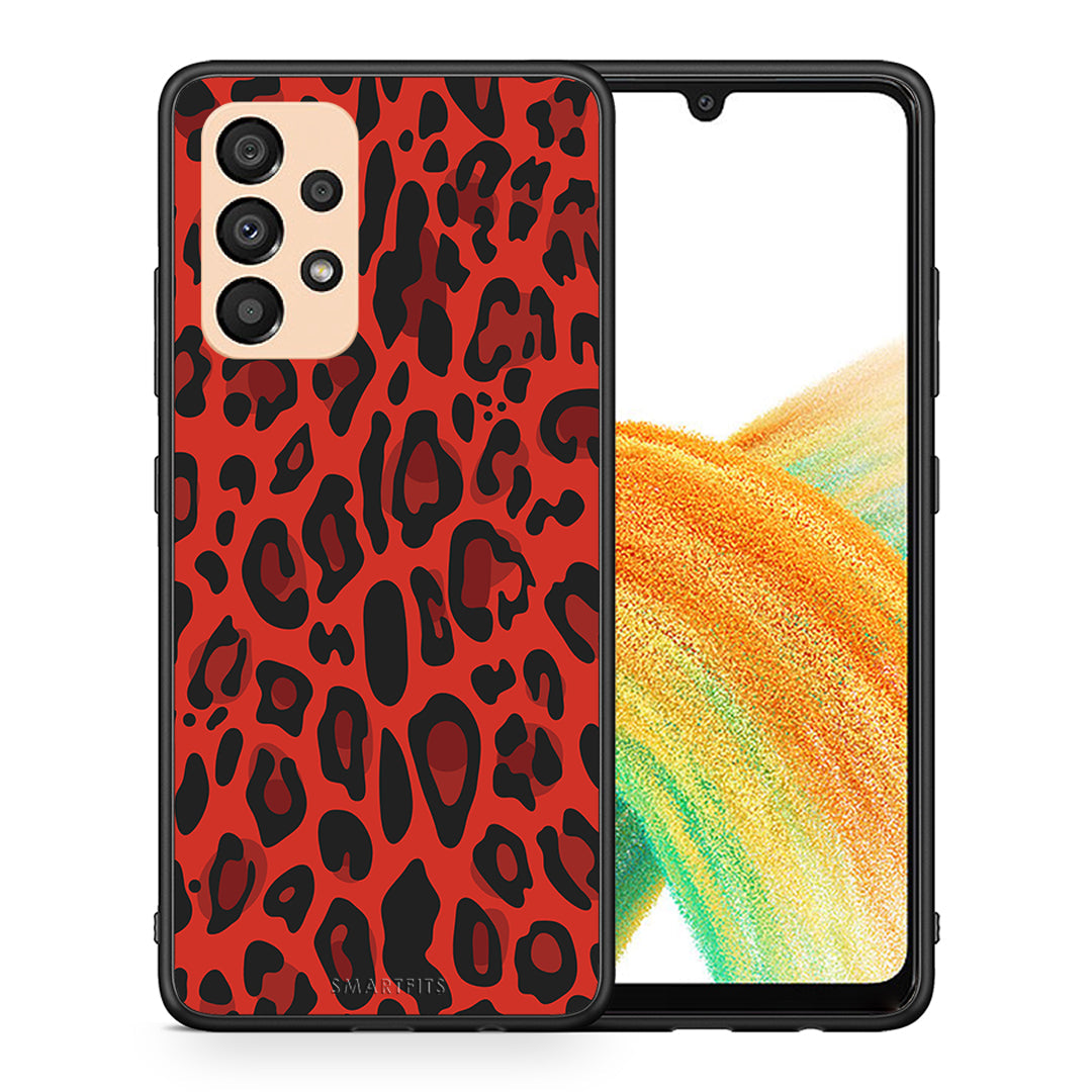 Θήκη Samsung A33 5G Red Leopard Animal από τη Smartfits με σχέδιο στο πίσω μέρος και μαύρο περίβλημα | Samsung A33 5G Red Leopard Animal case with colorful back and black bezels