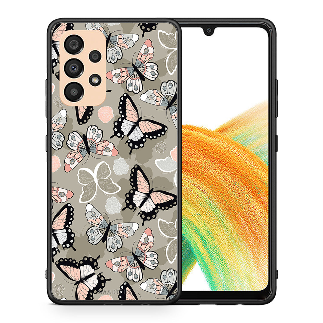 Θήκη Samsung A33 5G Butterflies Boho από τη Smartfits με σχέδιο στο πίσω μέρος και μαύρο περίβλημα | Samsung A33 5G Butterflies Boho case with colorful back and black bezels