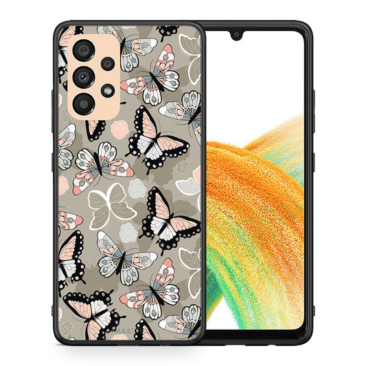 Θήκη Samsung A33 5G Butterflies Boho από τη Smartfits με σχέδιο στο πίσω μέρος και μαύρο περίβλημα | Samsung A33 5G Butterflies Boho case with colorful back and black bezels