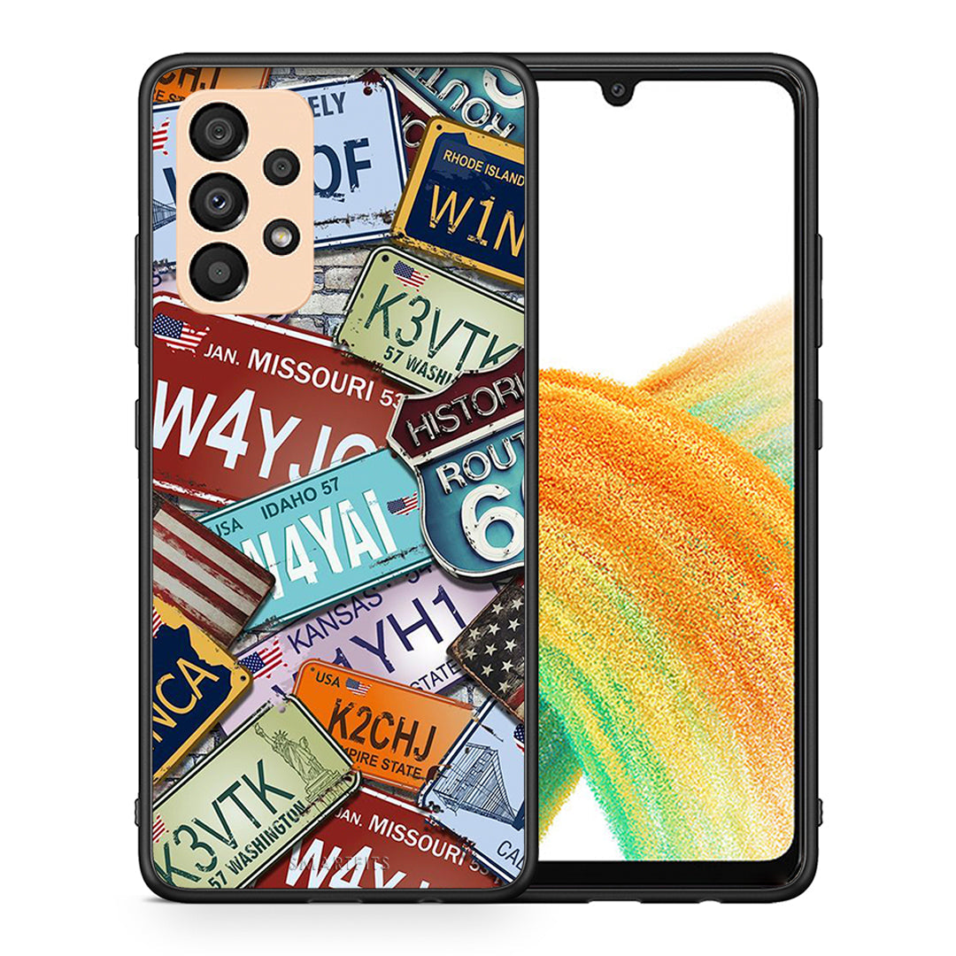Θήκη Samsung A33 5G Car Plates από τη Smartfits με σχέδιο στο πίσω μέρος και μαύρο περίβλημα | Samsung A33 5G Car Plates case with colorful back and black bezels