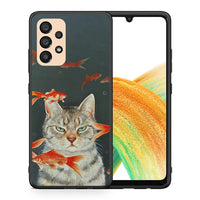 Thumbnail for Θήκη Samsung A33 5G Cat Goldfish από τη Smartfits με σχέδιο στο πίσω μέρος και μαύρο περίβλημα | Samsung A33 5G Cat Goldfish case with colorful back and black bezels