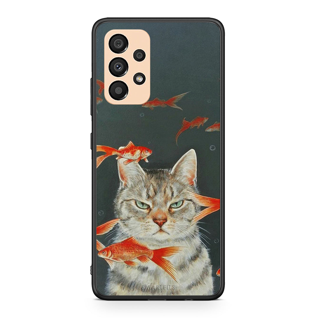 Samsung A33 5G Cat Goldfish θήκη από τη Smartfits με σχέδιο στο πίσω μέρος και μαύρο περίβλημα | Smartphone case with colorful back and black bezels by Smartfits