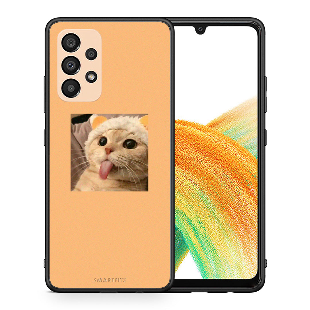 Θήκη Samsung A33 5G Cat Tongue από τη Smartfits με σχέδιο στο πίσω μέρος και μαύρο περίβλημα | Samsung A33 5G Cat Tongue case with colorful back and black bezels