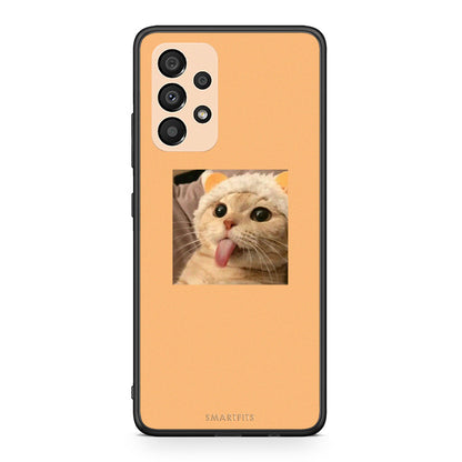 Samsung A33 5G Cat Tongue θήκη από τη Smartfits με σχέδιο στο πίσω μέρος και μαύρο περίβλημα | Smartphone case with colorful back and black bezels by Smartfits