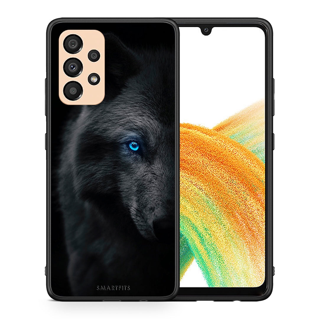 Θήκη Samsung A33 5G Dark Wolf από τη Smartfits με σχέδιο στο πίσω μέρος και μαύρο περίβλημα | Samsung A33 5G Dark Wolf case with colorful back and black bezels