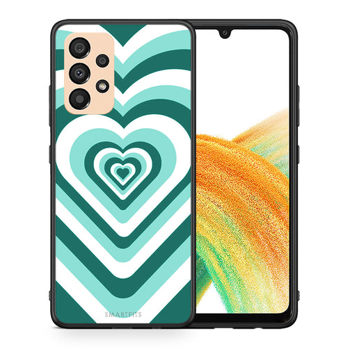 Θήκη Samsung A33 5G Green Hearts από τη Smartfits με σχέδιο στο πίσω μέρος και μαύρο περίβλημα | Samsung A33 5G Green Hearts case with colorful back and black bezels