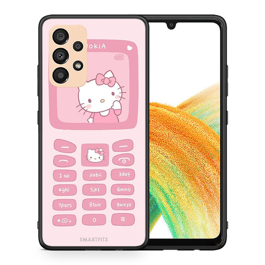 Θήκη Αγίου Βαλεντίνου Samsung A33 5G Hello Kitten από τη Smartfits με σχέδιο στο πίσω μέρος και μαύρο περίβλημα | Samsung A33 5G Hello Kitten case with colorful back and black bezels