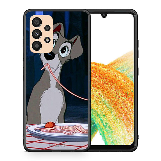 Θήκη Αγίου Βαλεντίνου Samsung A33 5G Lady And Tramp 1 από τη Smartfits με σχέδιο στο πίσω μέρος και μαύρο περίβλημα | Samsung A33 5G Lady And Tramp 1 case with colorful back and black bezels