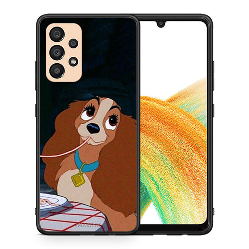 Θήκη Αγίου Βαλεντίνου Samsung A33 5G Lady And Tramp 2 από τη Smartfits με σχέδιο στο πίσω μέρος και μαύρο περίβλημα | Samsung A33 5G Lady And Tramp 2 case with colorful back and black bezels