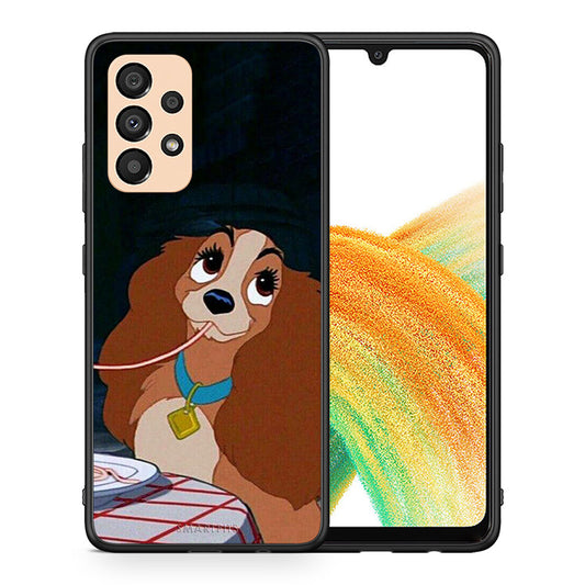 Θήκη Αγίου Βαλεντίνου Samsung A33 5G Lady And Tramp 2 από τη Smartfits με σχέδιο στο πίσω μέρος και μαύρο περίβλημα | Samsung A33 5G Lady And Tramp 2 case with colorful back and black bezels