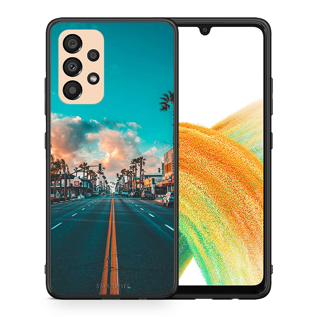 Θήκη Samsung A33 5G City Landscape από τη Smartfits με σχέδιο στο πίσω μέρος και μαύρο περίβλημα | Samsung A33 5G City Landscape case with colorful back and black bezels