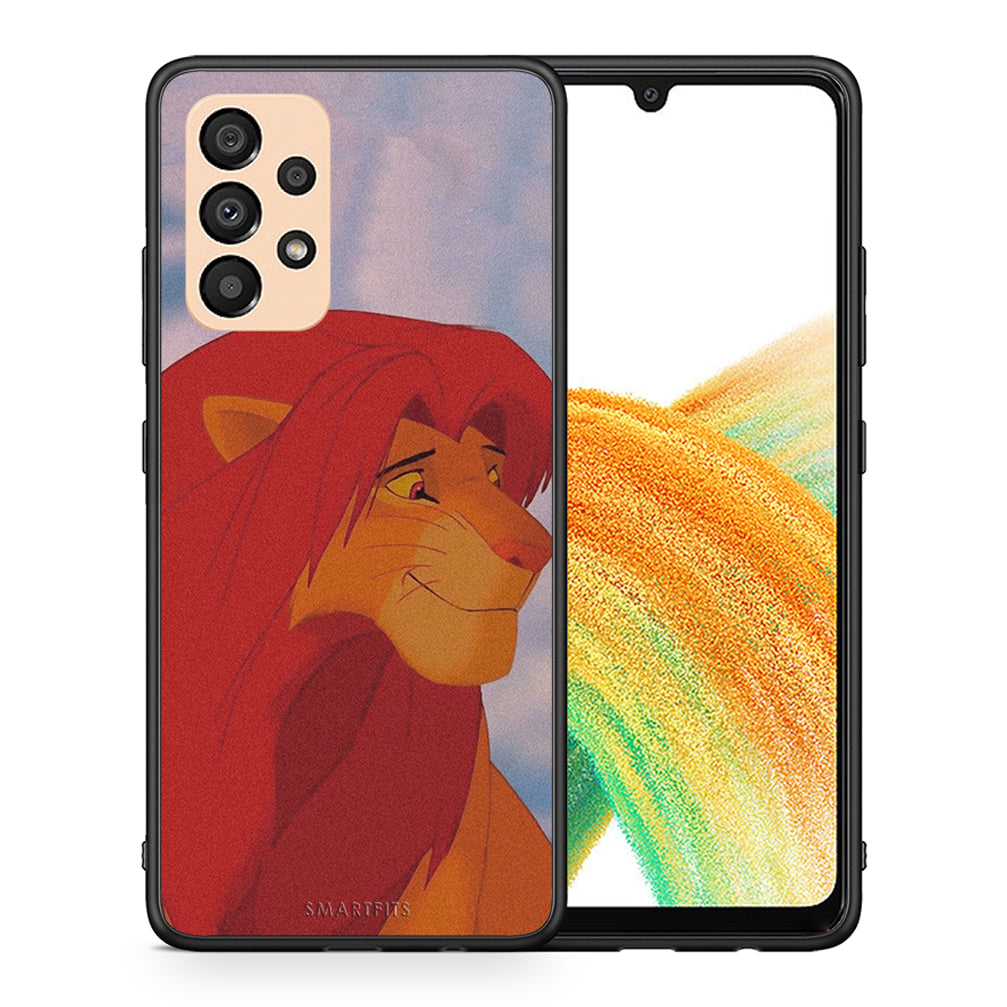 Θήκη Αγίου Βαλεντίνου Samsung A33 5G Lion Love 1 από τη Smartfits με σχέδιο στο πίσω μέρος και μαύρο περίβλημα | Samsung A33 5G Lion Love 1 case with colorful back and black bezels