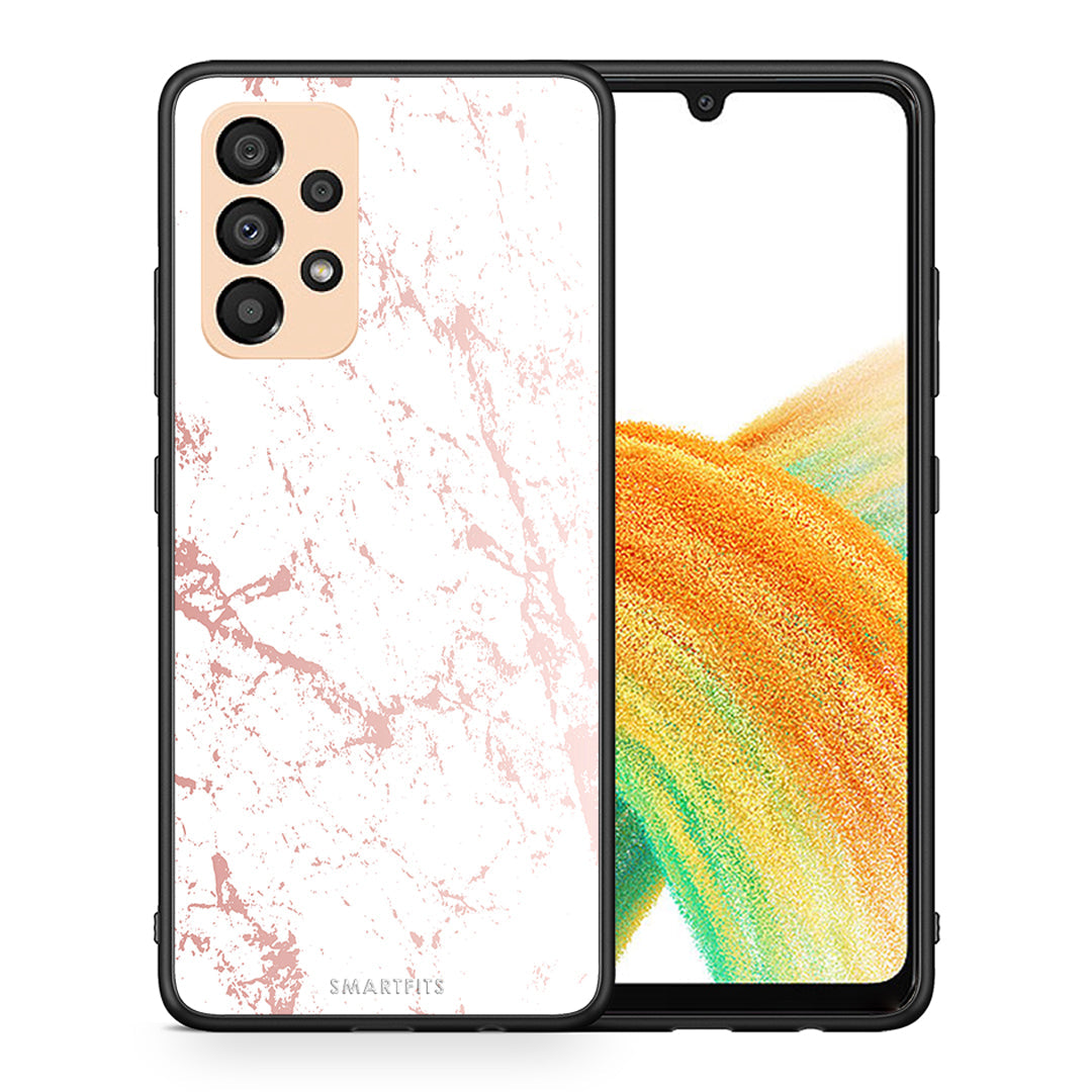 Θήκη Samsung A33 5G Pink Splash Marble από τη Smartfits με σχέδιο στο πίσω μέρος και μαύρο περίβλημα | Samsung A33 5G Pink Splash Marble case with colorful back and black bezels