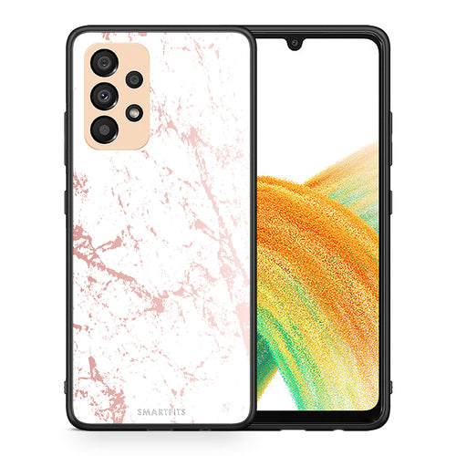 Θήκη Samsung A33 5G Pink Splash Marble από τη Smartfits με σχέδιο στο πίσω μέρος και μαύρο περίβλημα | Samsung A33 5G Pink Splash Marble case with colorful back and black bezels
