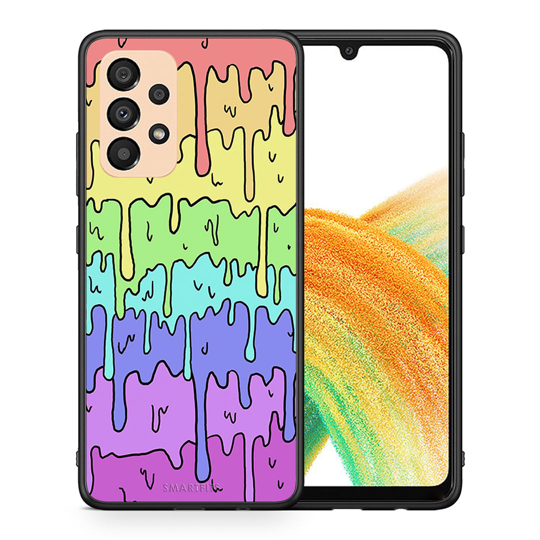 Θήκη Samsung A33 5G Melting Rainbow από τη Smartfits με σχέδιο στο πίσω μέρος και μαύρο περίβλημα | Samsung A33 5G Melting Rainbow case with colorful back and black bezels