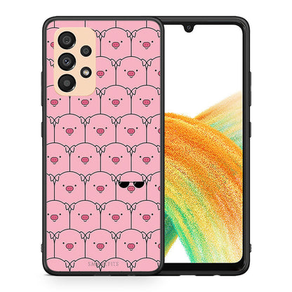 Θήκη Samsung A33 5G Pig Glasses από τη Smartfits με σχέδιο στο πίσω μέρος και μαύρο περίβλημα | Samsung A33 5G Pig Glasses case with colorful back and black bezels