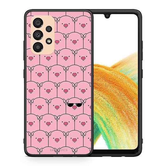 Θήκη Samsung A33 5G Pig Glasses από τη Smartfits με σχέδιο στο πίσω μέρος και μαύρο περίβλημα | Samsung A33 5G Pig Glasses case with colorful back and black bezels