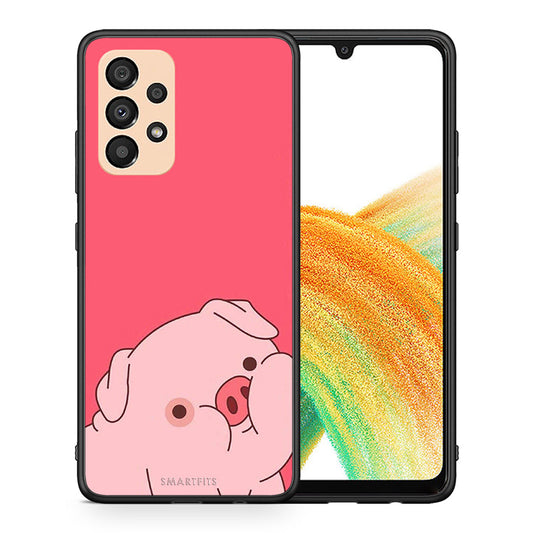 Θήκη Αγίου Βαλεντίνου Samsung A33 5G Pig Love 1 από τη Smartfits με σχέδιο στο πίσω μέρος και μαύρο περίβλημα | Samsung A33 5G Pig Love 1 case with colorful back and black bezels