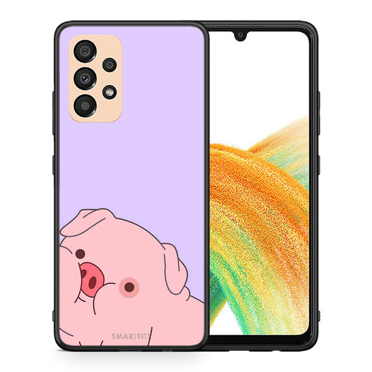 Θήκη Αγίου Βαλεντίνου Samsung A33 5G Pig Love 2 από τη Smartfits με σχέδιο στο πίσω μέρος και μαύρο περίβλημα | Samsung A33 5G Pig Love 2 case with colorful back and black bezels