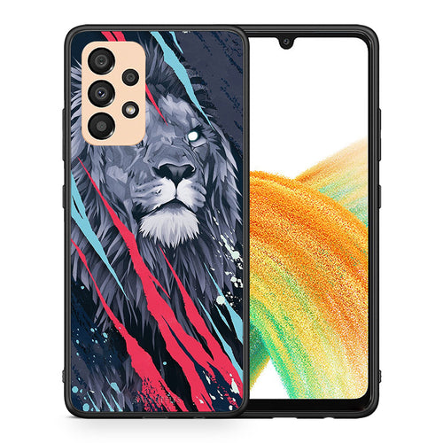 Θήκη Samsung A33 5G Lion Designer PopArt από τη Smartfits με σχέδιο στο πίσω μέρος και μαύρο περίβλημα | Samsung A33 5G Lion Designer PopArt case with colorful back and black bezels