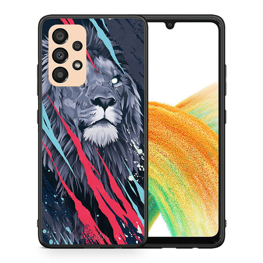 Θήκη Samsung A33 5G Lion Designer PopArt από τη Smartfits με σχέδιο στο πίσω μέρος και μαύρο περίβλημα | Samsung A33 5G Lion Designer PopArt case with colorful back and black bezels