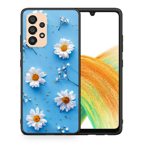 Θήκη Samsung A33 5G Real Daisies από τη Smartfits με σχέδιο στο πίσω μέρος και μαύρο περίβλημα | Samsung A33 5G Real Daisies case with colorful back and black bezels