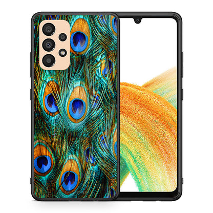 Θήκη Samsung A33 5G Real Peacock Feathers από τη Smartfits με σχέδιο στο πίσω μέρος και μαύρο περίβλημα | Samsung A33 5G Real Peacock Feathers case with colorful back and black bezels