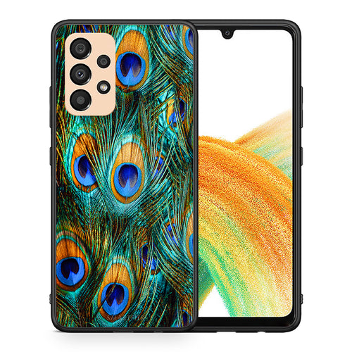 Θήκη Samsung A33 5G Real Peacock Feathers από τη Smartfits με σχέδιο στο πίσω μέρος και μαύρο περίβλημα | Samsung A33 5G Real Peacock Feathers case with colorful back and black bezels