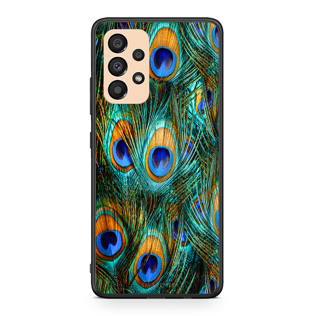 Samsung A33 5G Real Peacock Feathers θήκη από τη Smartfits με σχέδιο στο πίσω μέρος και μαύρο περίβλημα | Smartphone case with colorful back and black bezels by Smartfits