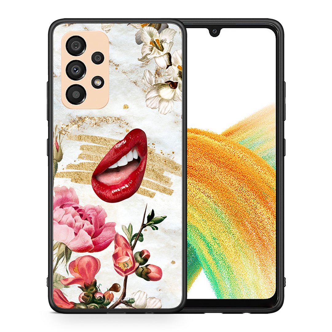 Θήκη Samsung A33 5G Red Lips από τη Smartfits με σχέδιο στο πίσω μέρος και μαύρο περίβλημα | Samsung A33 5G Red Lips case with colorful back and black bezels
