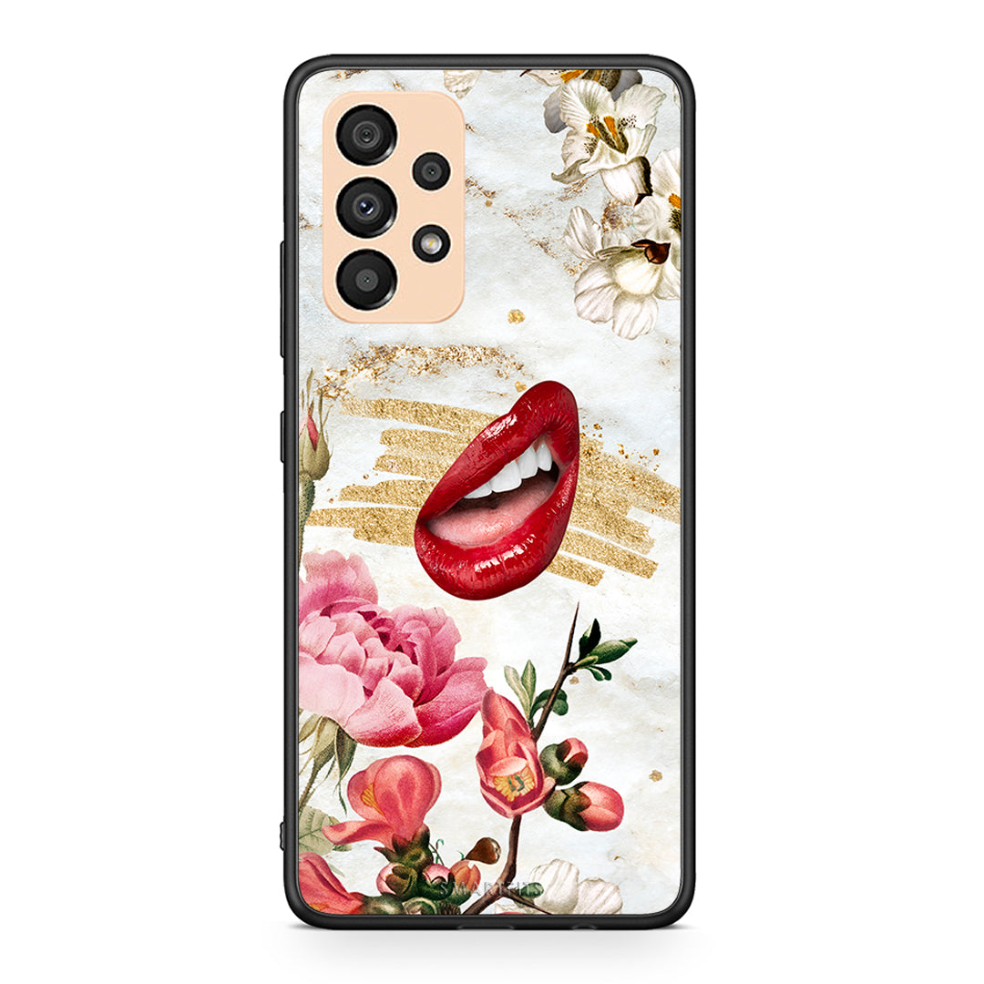 Samsung A33 5G Red Lips θήκη από τη Smartfits με σχέδιο στο πίσω μέρος και μαύρο περίβλημα | Smartphone case with colorful back and black bezels by Smartfits