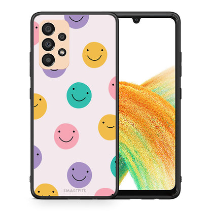 Θήκη Samsung A33 5G Smiley Faces από τη Smartfits με σχέδιο στο πίσω μέρος και μαύρο περίβλημα | Samsung A33 5G Smiley Faces case with colorful back and black bezels