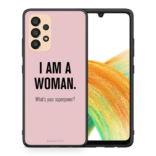 Θήκη Samsung A33 5G Superpower Woman από τη Smartfits με σχέδιο στο πίσω μέρος και μαύρο περίβλημα | Samsung A33 5G Superpower Woman case with colorful back and black bezels