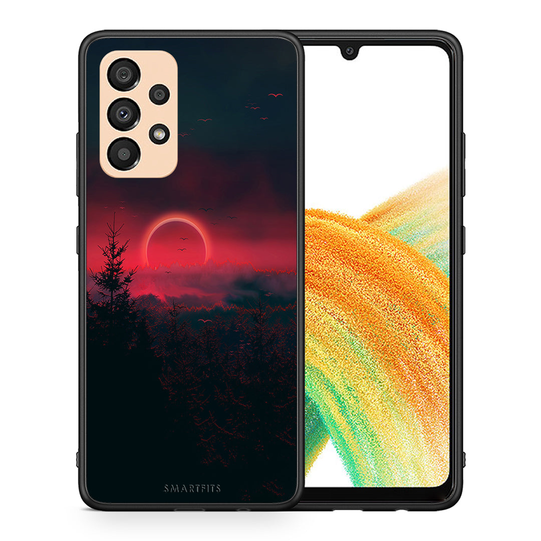 Θήκη Samsung A33 5G Sunset Tropic από τη Smartfits με σχέδιο στο πίσω μέρος και μαύρο περίβλημα | Samsung A33 5G Sunset Tropic case with colorful back and black bezels