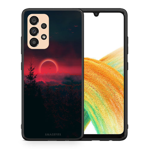 Θήκη Samsung A33 5G Sunset Tropic από τη Smartfits με σχέδιο στο πίσω μέρος και μαύρο περίβλημα | Samsung A33 5G Sunset Tropic case with colorful back and black bezels