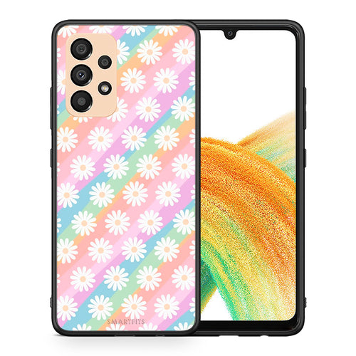 Θήκη Samsung A33 5G White Daisies από τη Smartfits με σχέδιο στο πίσω μέρος και μαύρο περίβλημα | Samsung A33 5G White Daisies case with colorful back and black bezels