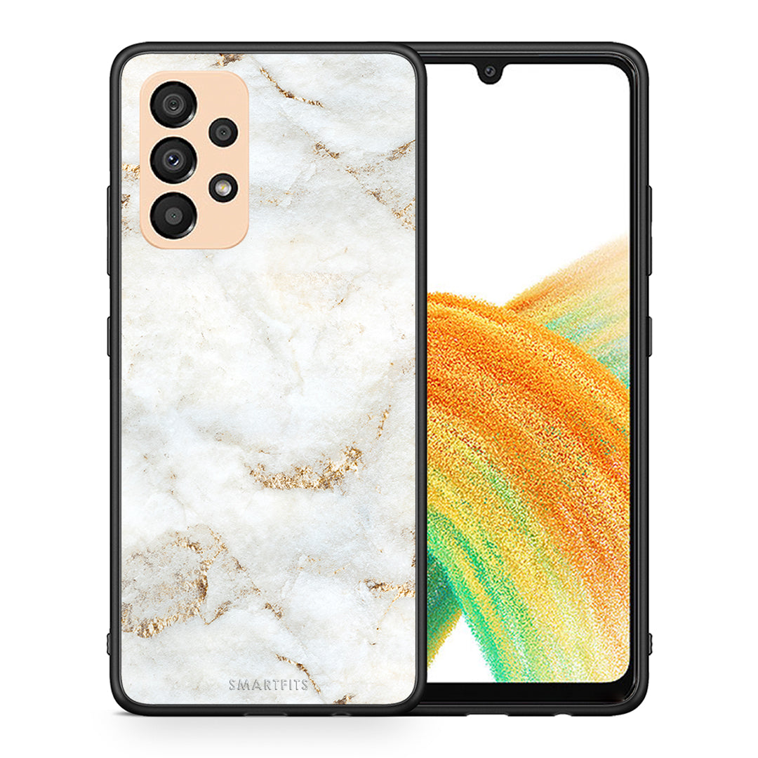 Θήκη Samsung A33 5G White Gold Marble από τη Smartfits με σχέδιο στο πίσω μέρος και μαύρο περίβλημα | Samsung A33 5G White Gold Marble case with colorful back and black bezels