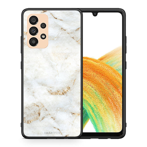 Θήκη Samsung A33 5G White Gold Marble από τη Smartfits με σχέδιο στο πίσω μέρος και μαύρο περίβλημα | Samsung A33 5G White Gold Marble case with colorful back and black bezels
