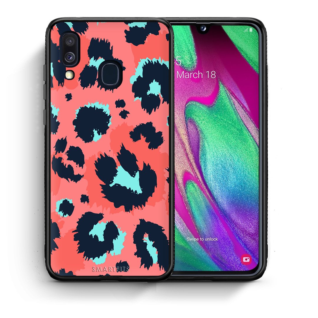 Θήκη Samsung A40 Pink Leopard Animal από τη Smartfits με σχέδιο στο πίσω μέρος και μαύρο περίβλημα | Samsung A40 Pink Leopard Animal case with colorful back and black bezels