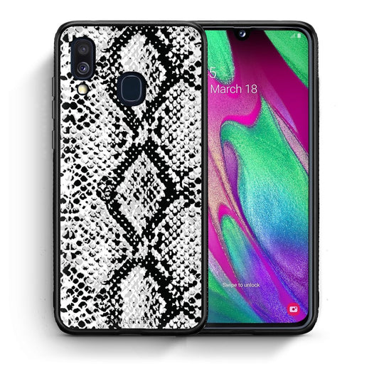 Θήκη Samsung A40 White Snake Animal από τη Smartfits με σχέδιο στο πίσω μέρος και μαύρο περίβλημα | Samsung A40 White Snake Animal case with colorful back and black bezels